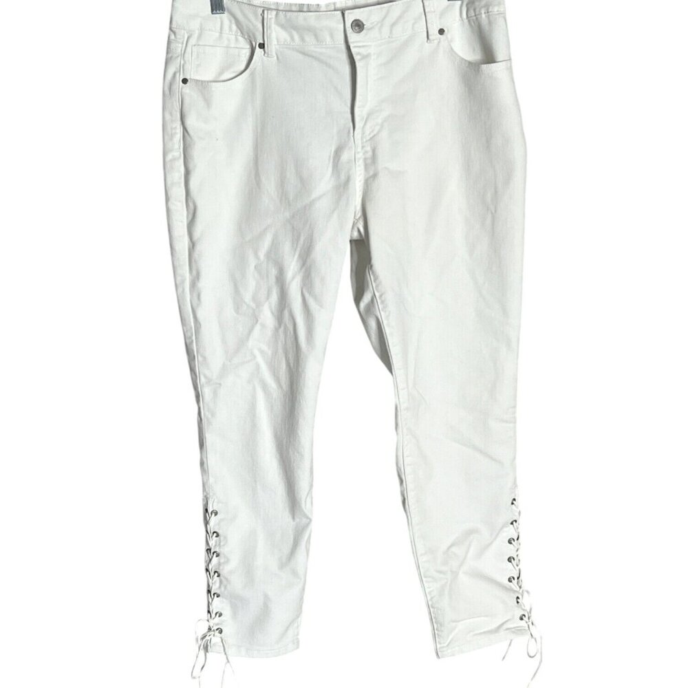 Artisan NY Womens White Cotton Lace-Up Capri Pants Size 14